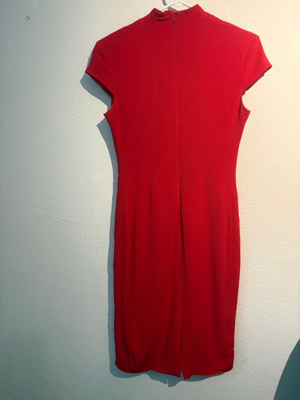 Reiss Red V-Neck Short Sleeve Tailored Midi Dress Size US 6 - Picture 10 of 11